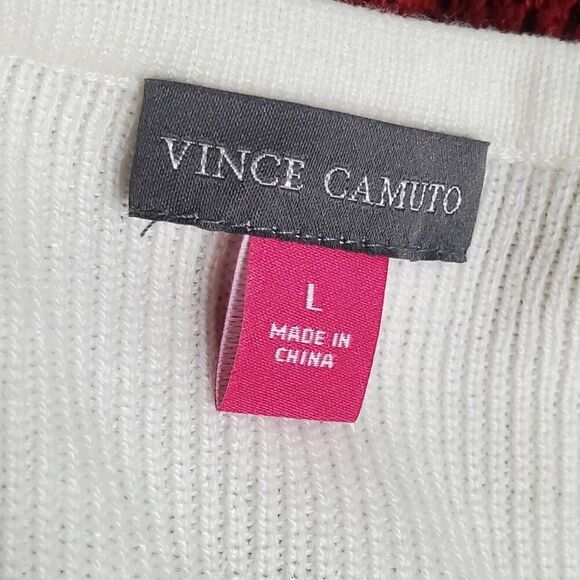 Vince Camuto Large Colorblock Knit Hoodie Sweater Brown Beige Gray Stripe Pullov - Picture 5 of 7